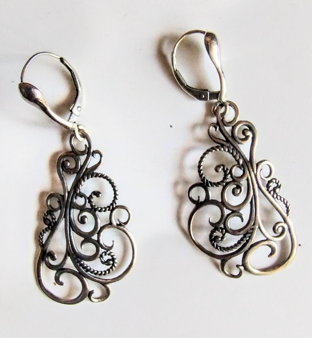 Carolyn Pollack Relios Sterling Multi Texture Filigree Spiral Dangle Earrings